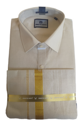 Men's Gold Tissue Dhoti and Shirt Set (full Sleeves) - MIRASILKS Men's Gold Tissue Dhoti and Shirt Set (full Sleeves)